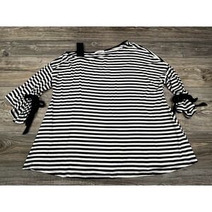 Inside Out Blouse Women's XXL 2XL "Samantha" Stripe Cold Shoulder‎ Sleeve Bows